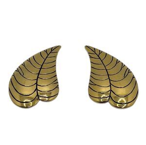 Vintage Retro Laurel Burch Gold Tone Leaf Clip-On Earrings